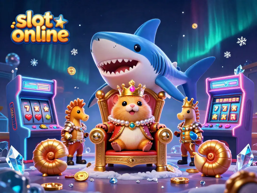 Experience thrilling slot online action with a golden hamster king amidst arcade and casino elements.