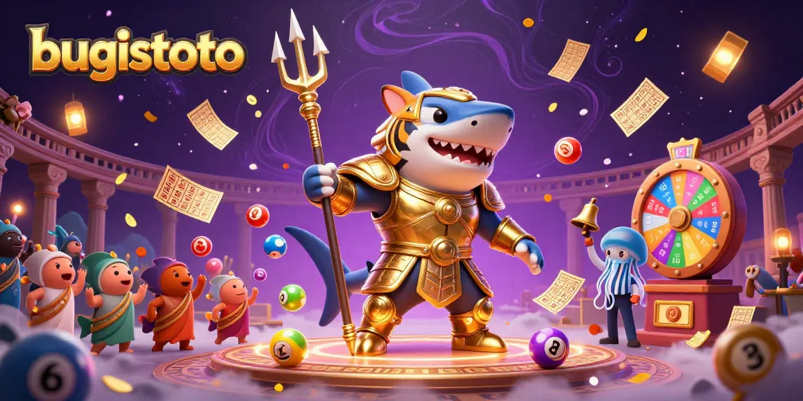 Engage in thrilling Bugistoto lottery action with vibrant balls and a golden referee.