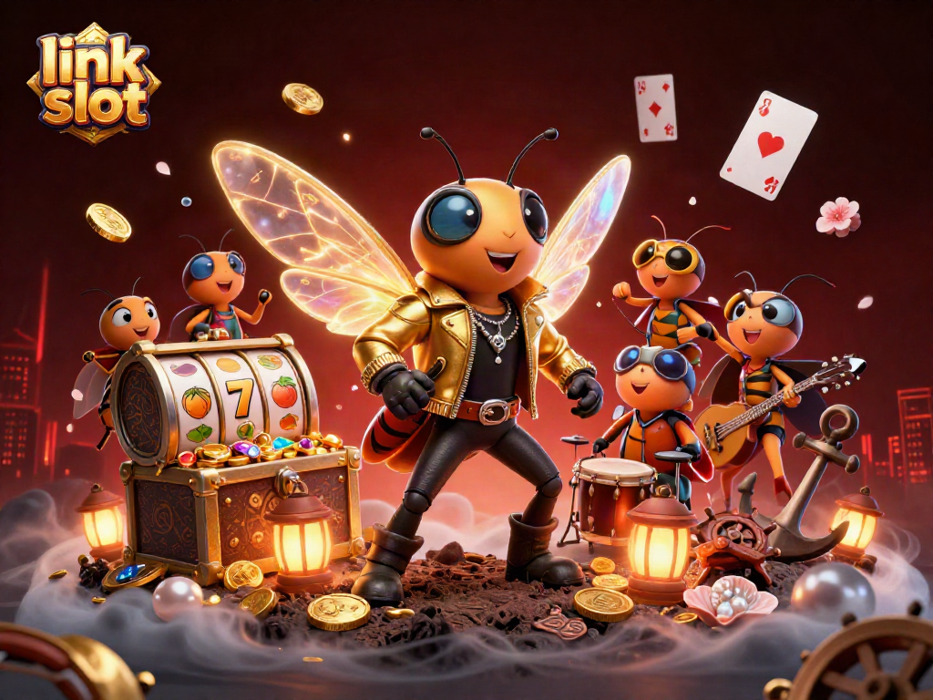 Experience exciting wins with link slot in this vibrant and intricate casino scene illustration.