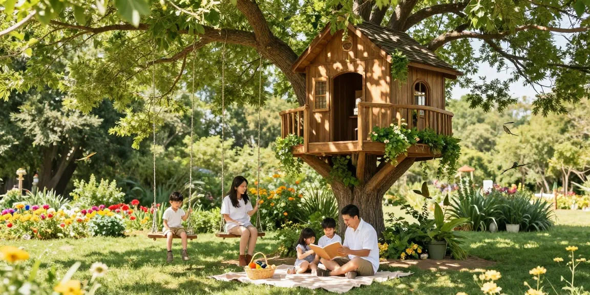 Experience the joy of tree house life in a family scene, enjoying nature and togetherness.