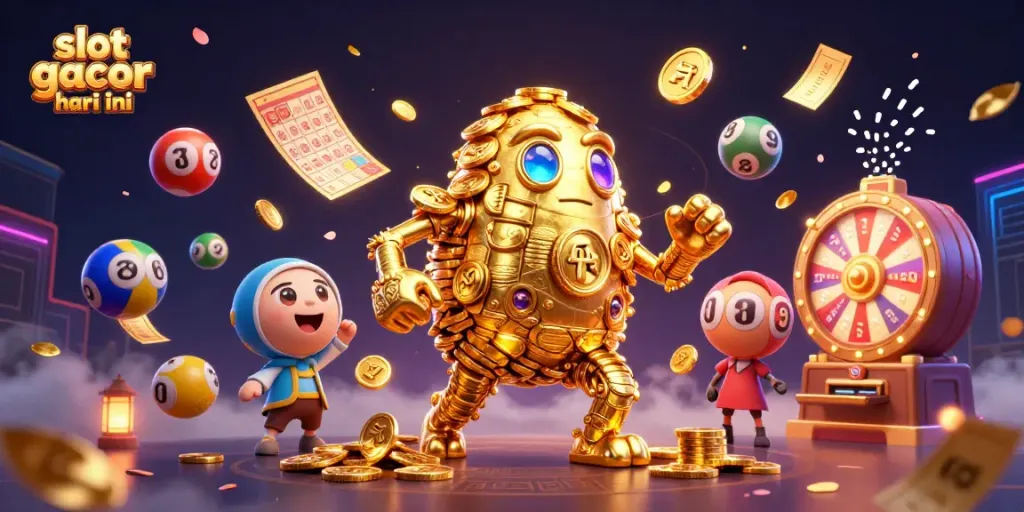Slot gacor hari ini dengan golem emas dan elemen perjudian lainnya meriah dan dinamis.