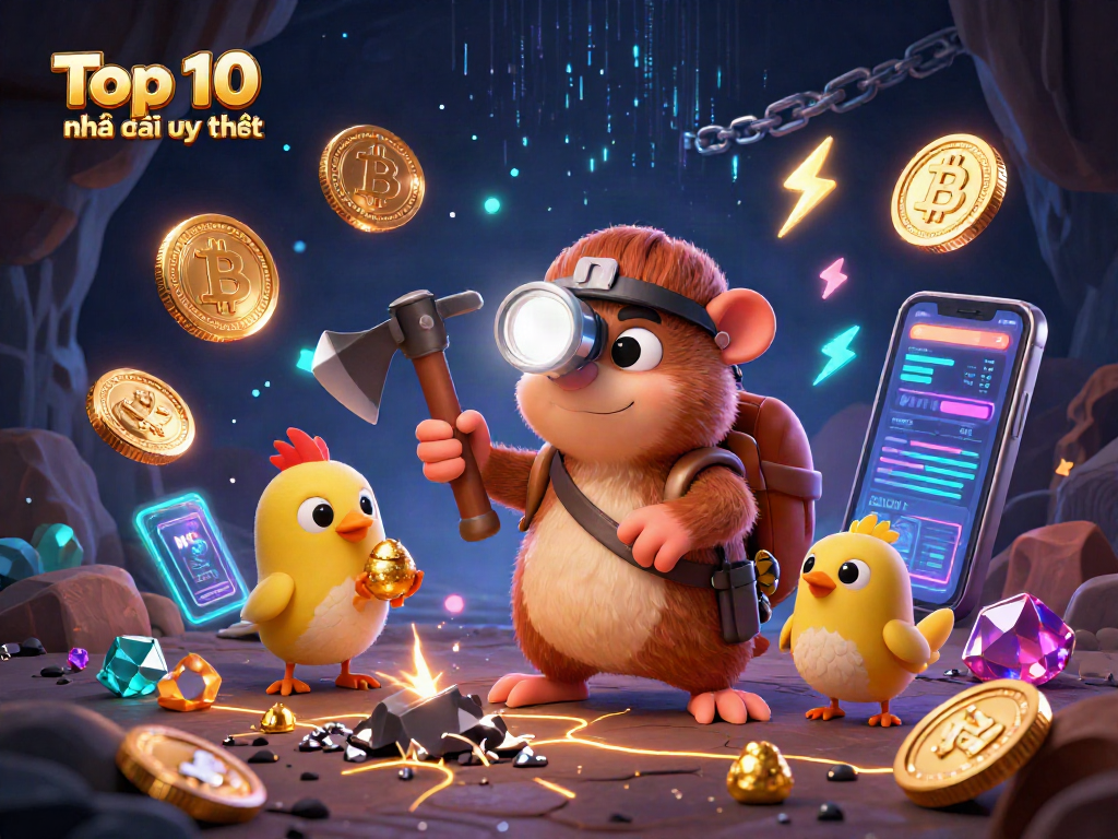 Engage with Top 10 nhà cái uy tín featuring vibrant characters and glowing crypto elements in an interactive online casino setting.
