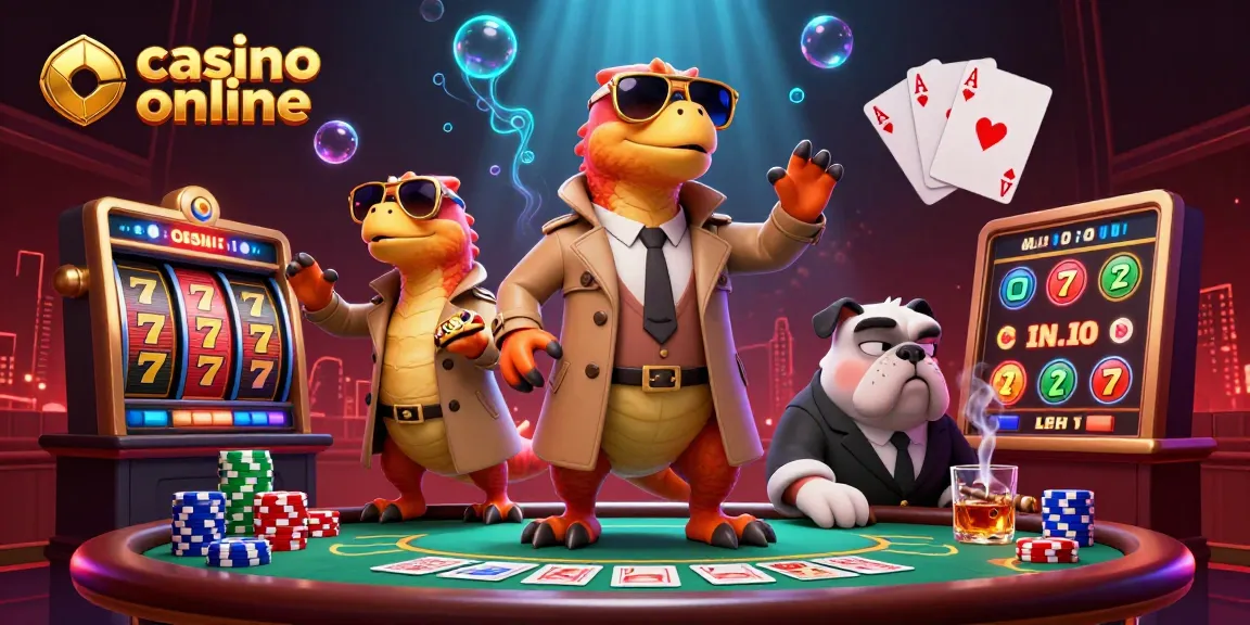 Engage with a vibrant casino online scene featuring raptors in a trench coat attempting entry.