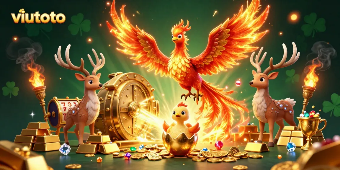 Menangkap semangat permainan kasino, viutoto menghadirkan ilustrasi 3D menarik dengan phoenix api.