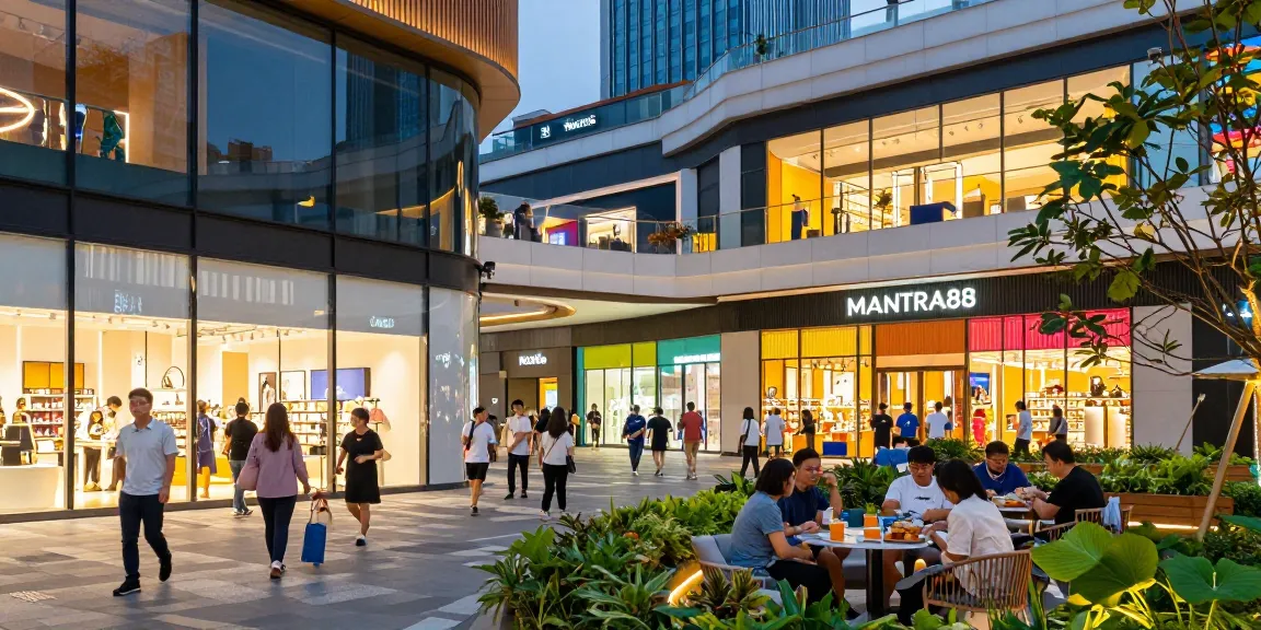 Explore the vibrant shopping and entertainment complex at www.mgoldproperties.com showcasing modern architecture and lively atmosphere.