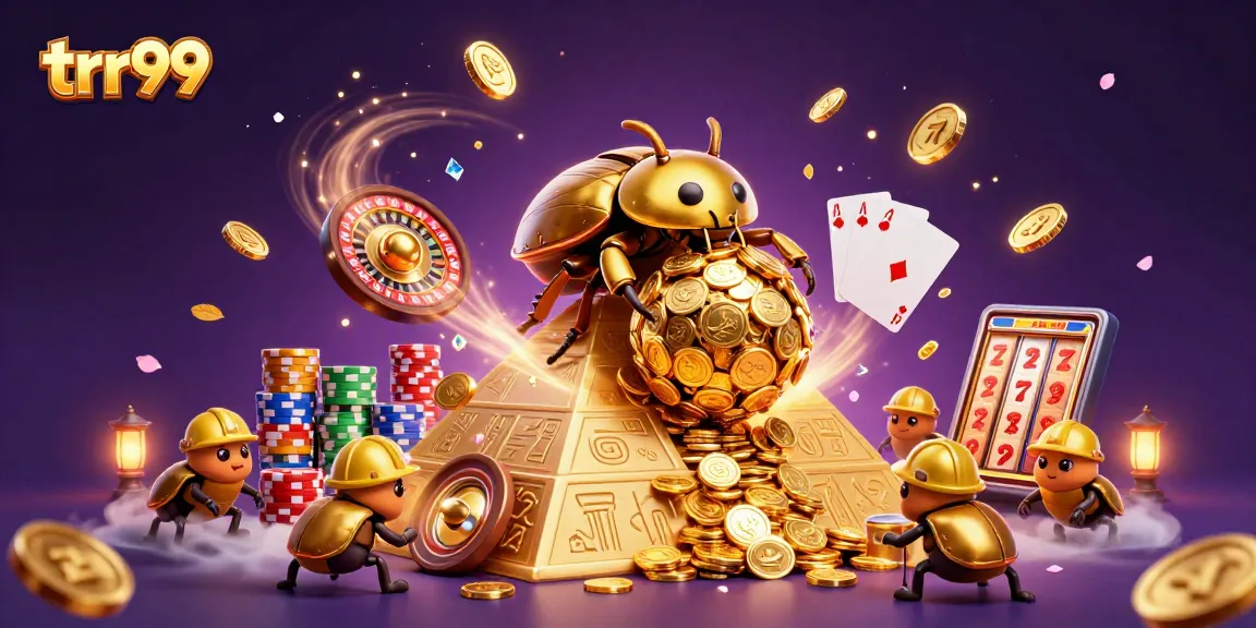 Experience the thrills of trr99 at the online casino with a vibrant 3D illustration of gaming elements.
