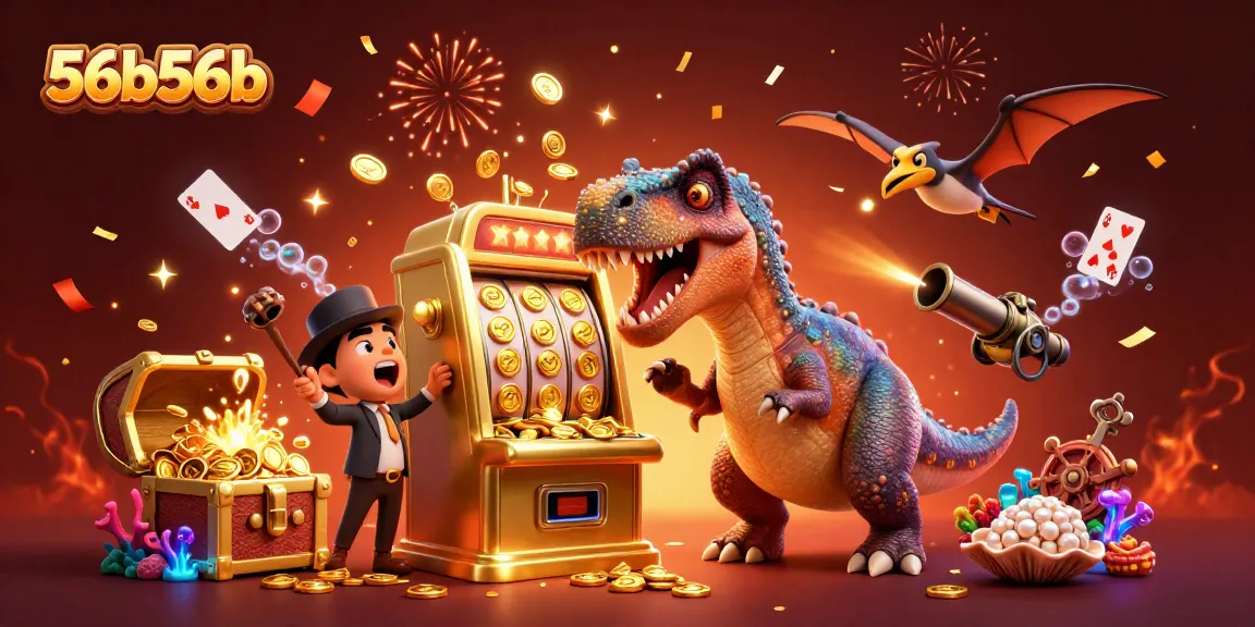 Watch the 56b56b pachycephalosaurus win jackpots with a golden slot machine in a vibrant casino scene.