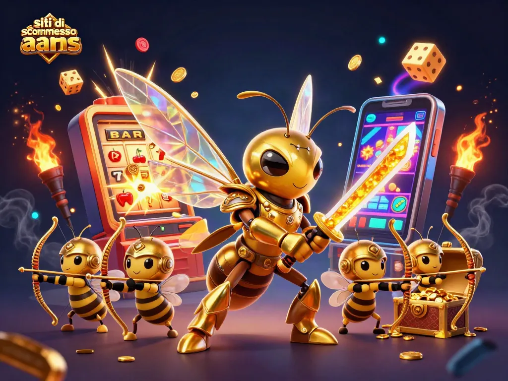 Slot machine e casinò vivaci nei siti di scommesse non aams con elementi dorati e festosi.