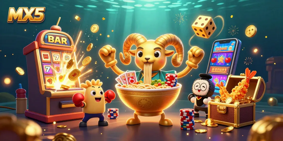 Experience thrilling fun with MX5 as a giant ramen bowl deals cards surrounded by dynamic casino action.