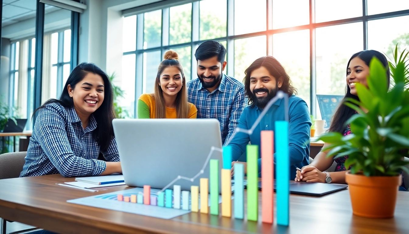 Showcase of a vibrant Shopify agency India workspace with a collaborative team working.