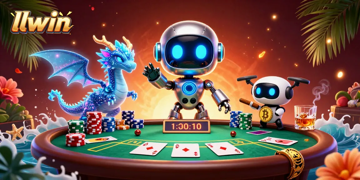 Engage in thrilling poker action at llwin with a vibrant 3D cyberpunk casino scene.