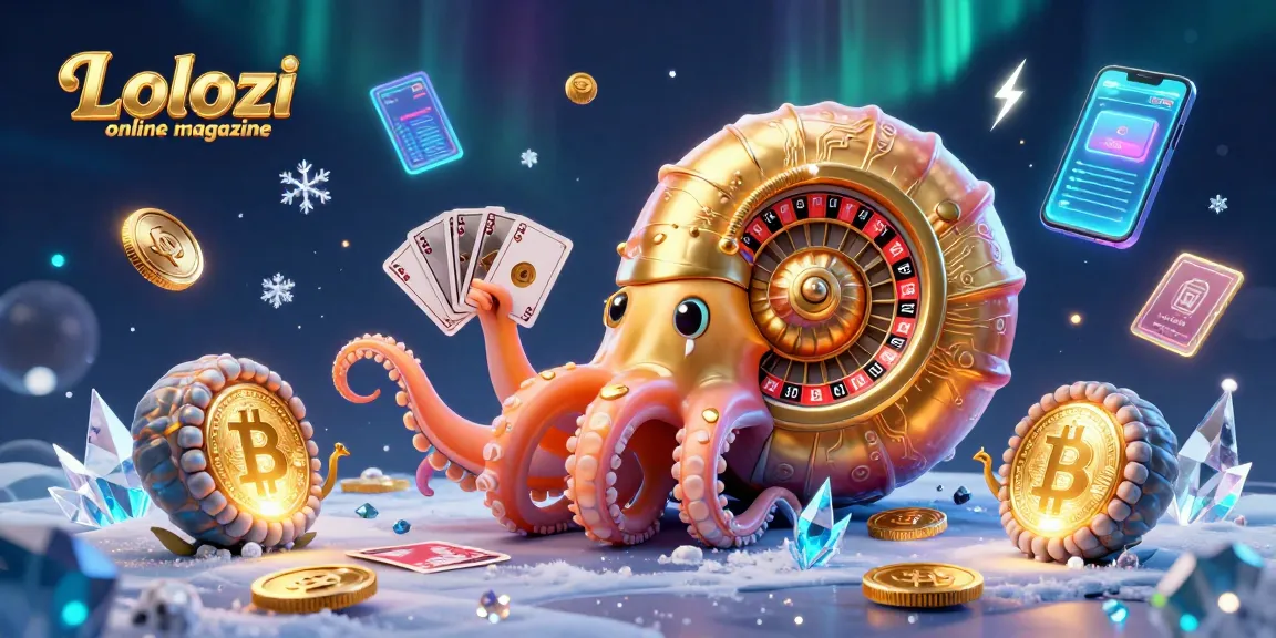 Lolozi online magazine showcases a vibrant 3D casino scene with a nautilus roulette wheel and crypto elements.