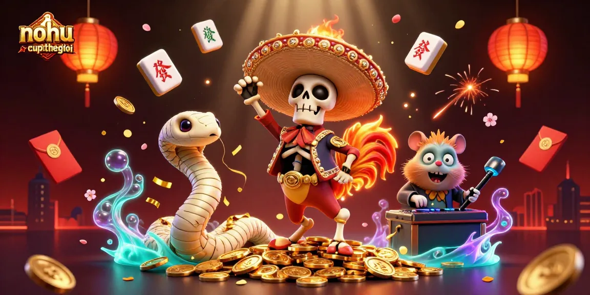 Experience wins at nohu-cupthegioi with vibrant 3D casino characters and festive gambling elements.