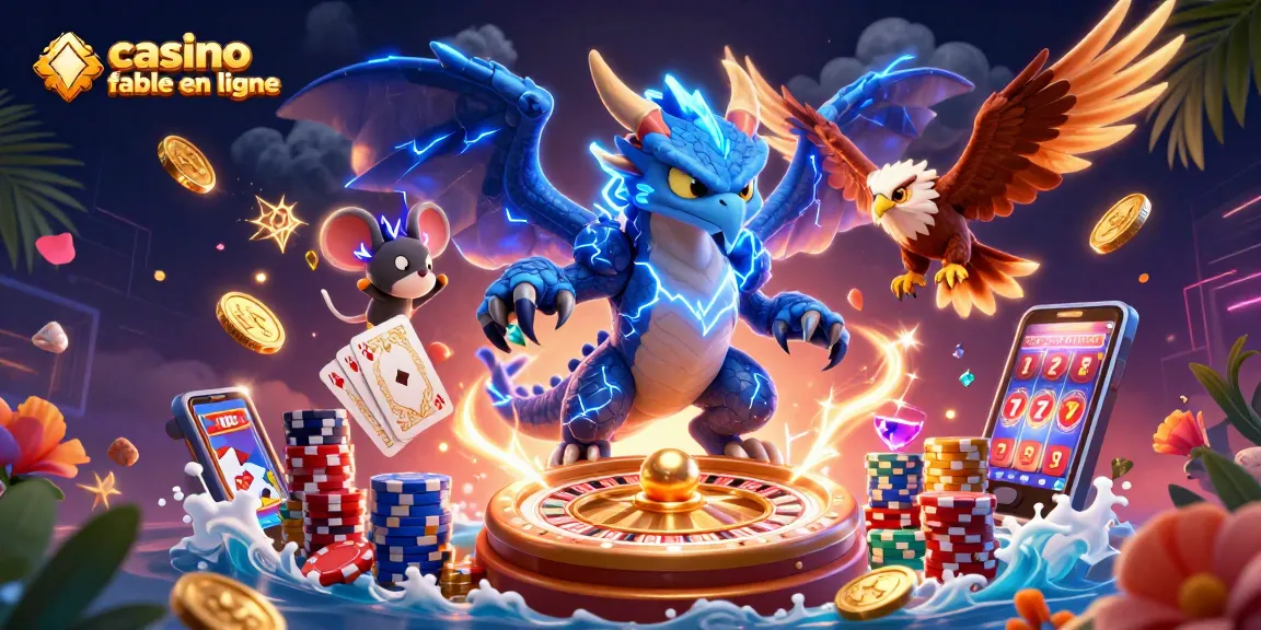 Révélez vos gains avec un casino fiable en ligne, illustré par un dragon et des éléments de jeu.