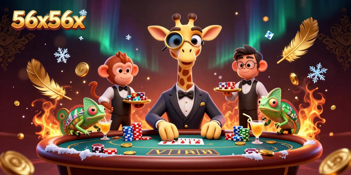 56x56x ao lado de uma girafa jogador de pôquer e um macaco mordomo, prontos para a ação!