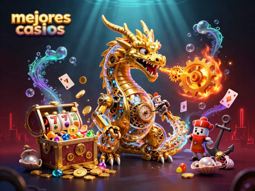 Juega en los mejores casinos mientras disfrutas de una increíble ilustración de dragón que lanza monedas.