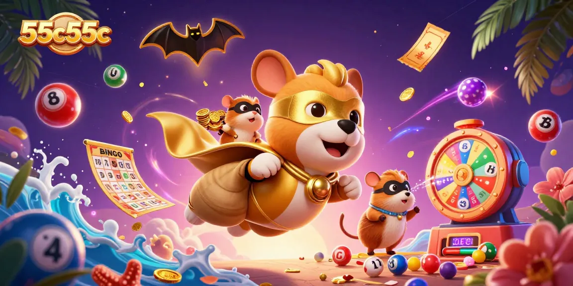 Mescla de sorte e diversão no 55c55c com caráter de cachorro e hamster em um cenário de cassino vibrante.