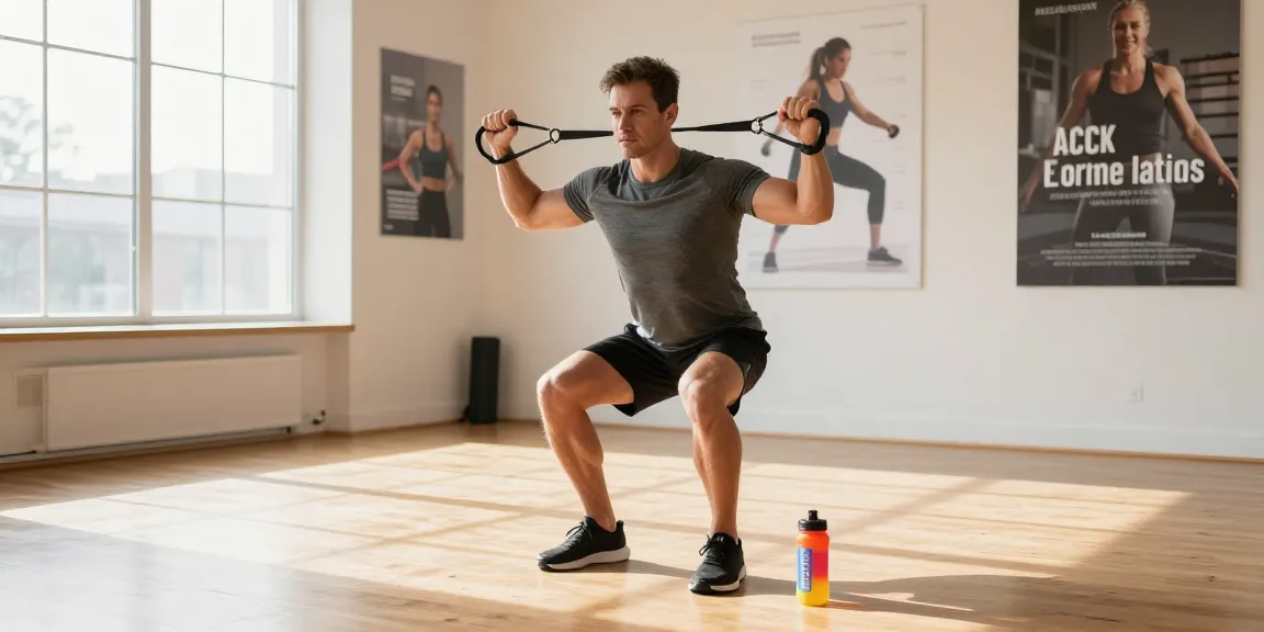 Man exercising with Spartamax gummies nearby in a bright wellness studio.