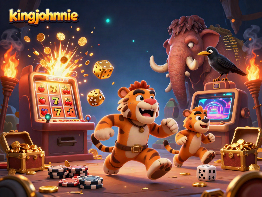 Engage in thrilling gameplay at kingjohnnie's prehistoric casino with a saber-tooth tiger and a clever crow.