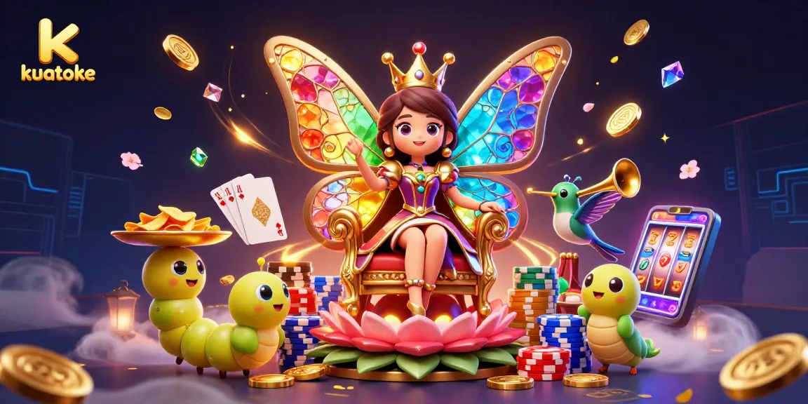 Kuatoke showcases an engaging casino scene with vibrant characters, casino chips, and a whimsical atmosphere.