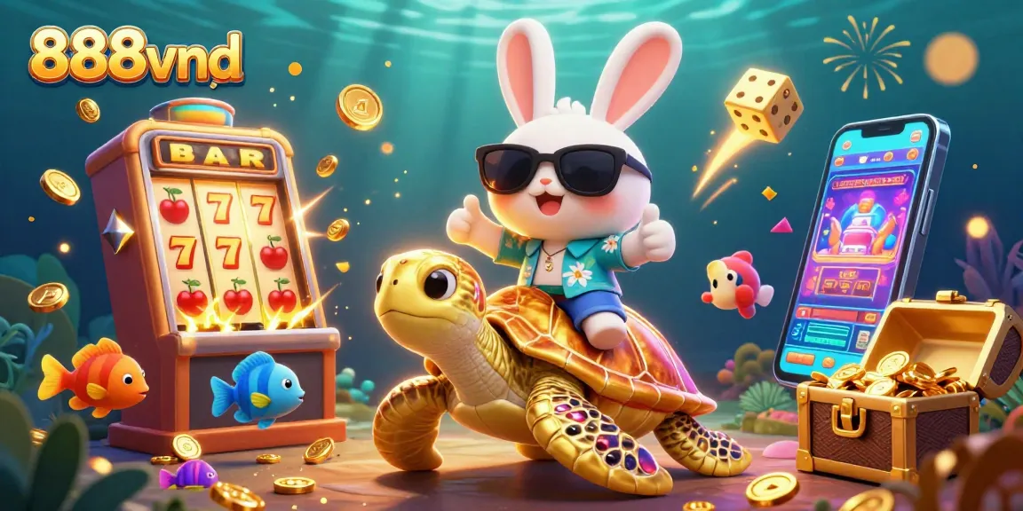 Experience the thrill of 888vnd with a lucky rabbit and golden sea turtle amidst a jackpot explosion!