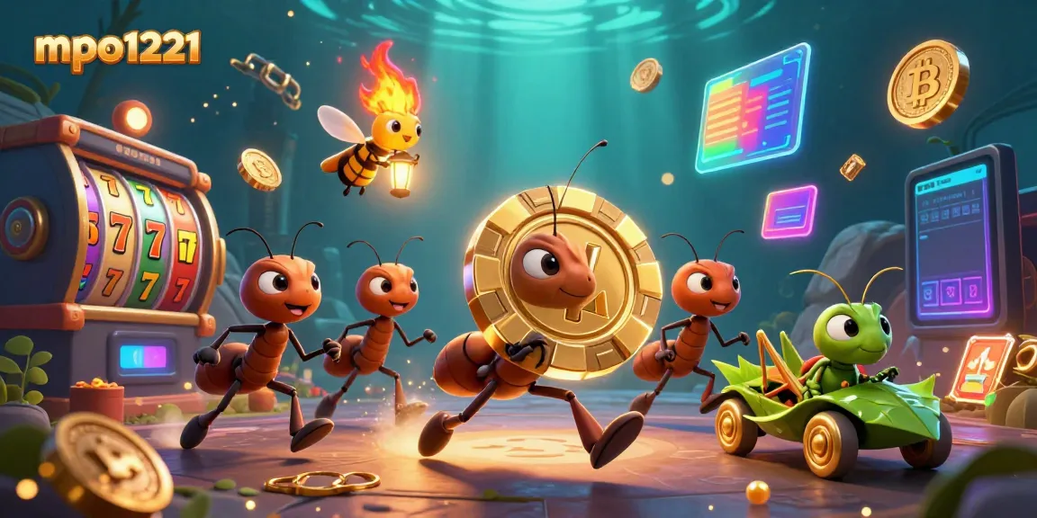 Engage with mpo1221's dynamic 3D casino heist scene featuring ants and vibrant gaming elements.