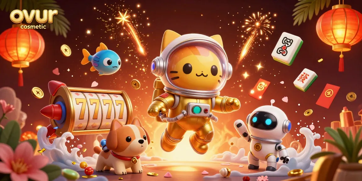 Engage with ovur cosmetic in this vibrant casino scene featuring a floating astronaut cat and jackpot elements.
