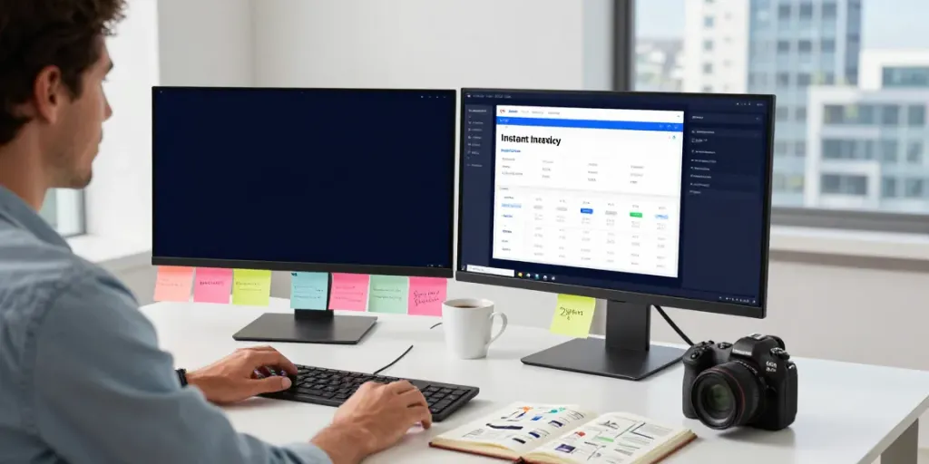Professional working on instant indexing strategies at a digital marketing desk