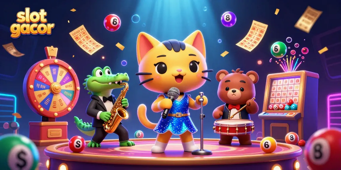 Engage with slot gacor excitement as cartoon cat, croc, and bear celebrate casino fun.