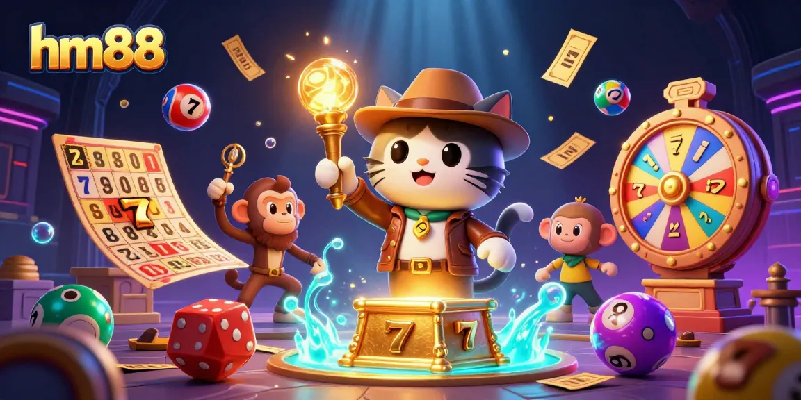Engage in thrilling gameplay at hm88 with a vibrant scene featuring colorful lottery balls and captivating casino elements.