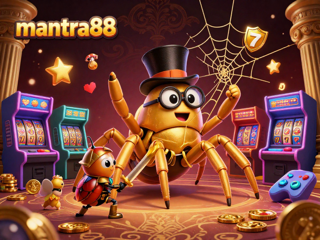 Engage with mantra88's vibrant casino experience featuring a golden tarantula and beetle knight gaming.
