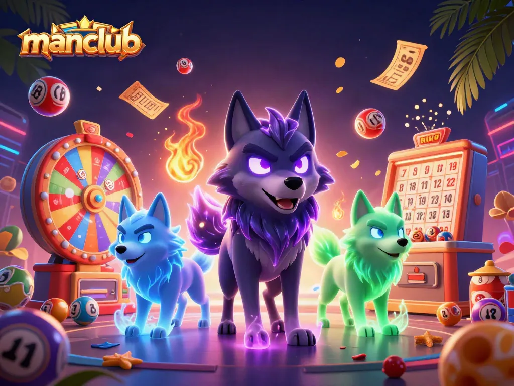 Engage in exciting games at Manclub, featuring vibrant lottery balls and thrilling winning elements.