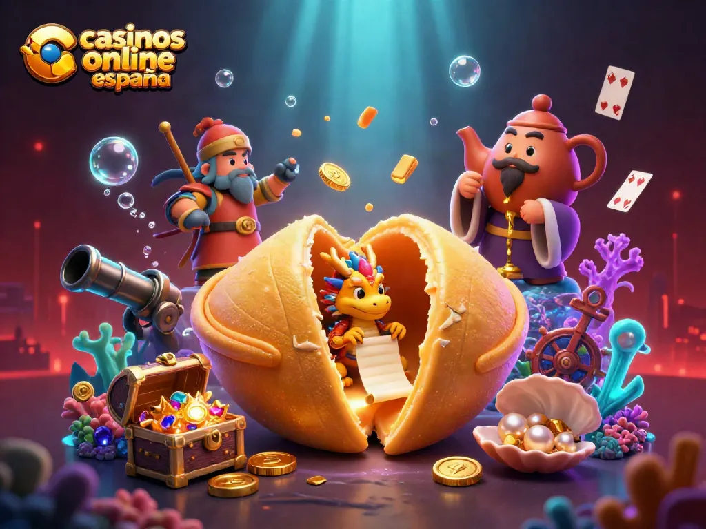 Disfruta de los casinos online España con una alegre ilustración de un dragón sabio junto a tesoros de juego.