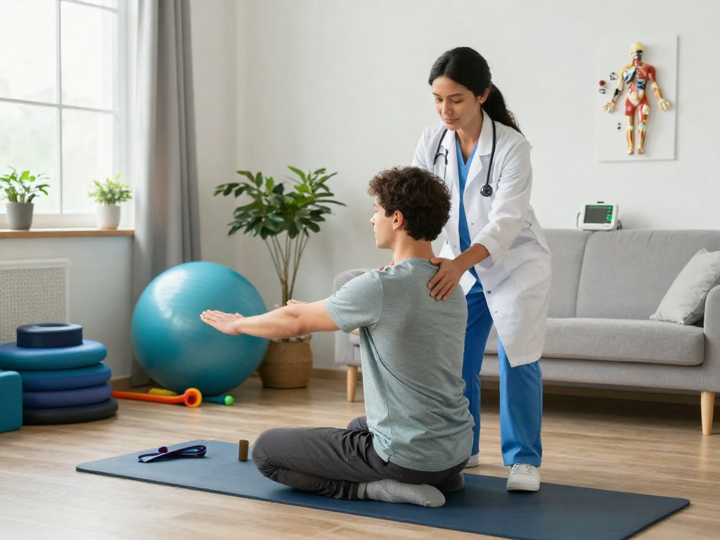 Expert physiotherapist providing physio home visits Sydney in a comforting patient care setting, ensuring comprehensive health services.
