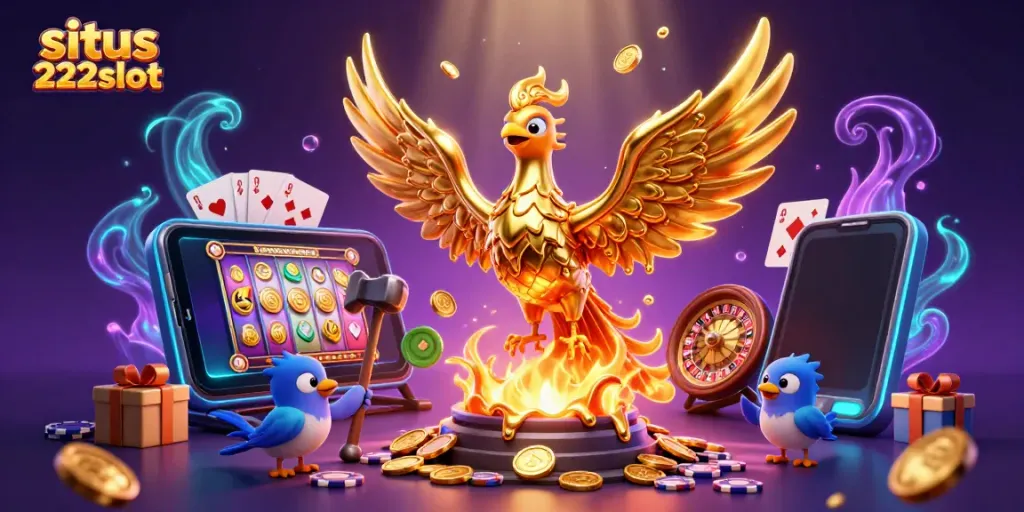 Permainan slot dan jackpot muncul dari situs 222slot dengan uang emas mengalir dari phoenix.