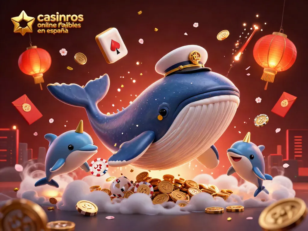 Disfruta de casinos online fiables en España mientras juegan con una ballena capitana animada en un escenario vibrante.
