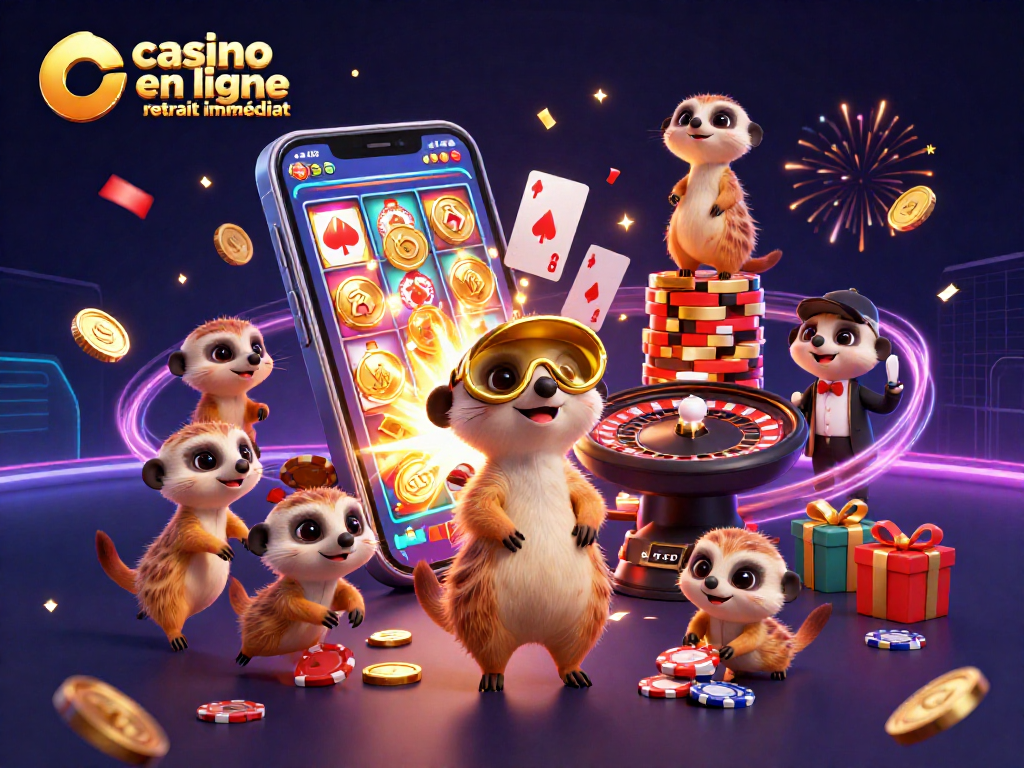 Imaginez un casino en ligne retrait immédiat animé par des suricates, avec des jeux et des jetons éparpillés.