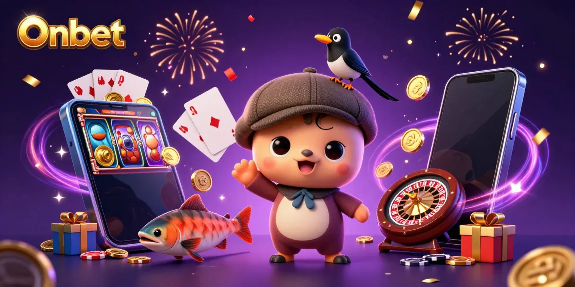 Experience the vibrant world of Onbet with fun characters and exciting casino elements.