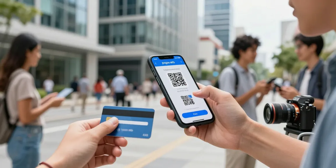 Persona utilizando pagos ETB en un entorno urbano con herramientas digitales.