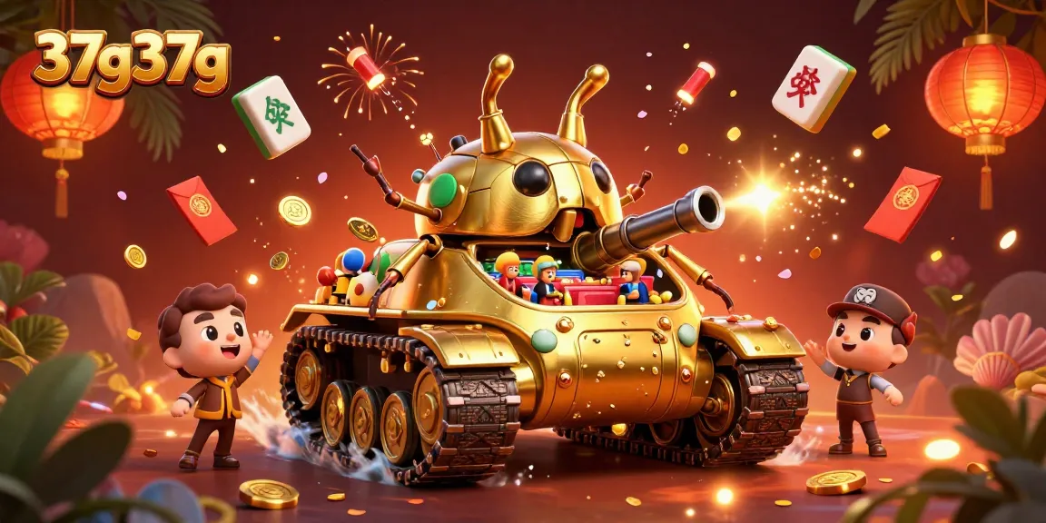 A dynamic scene of the 37g37g golden beetle tank revealing a mini casino with festive elements.