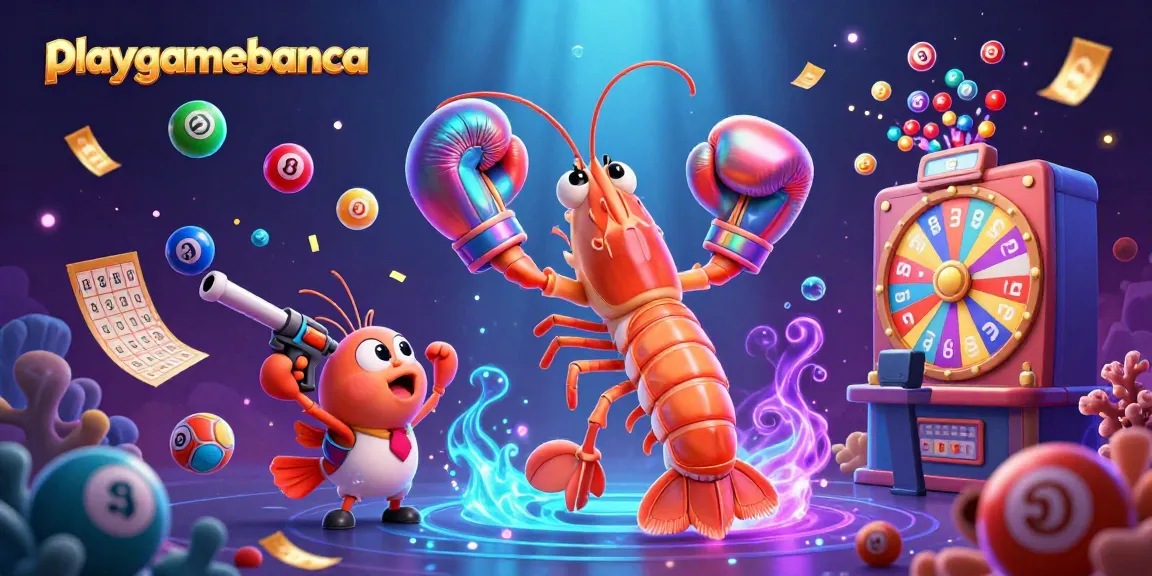 Engage with the dynamic lottery scene featuring playgamebanca's characters amidst vibrant gambling elements.
