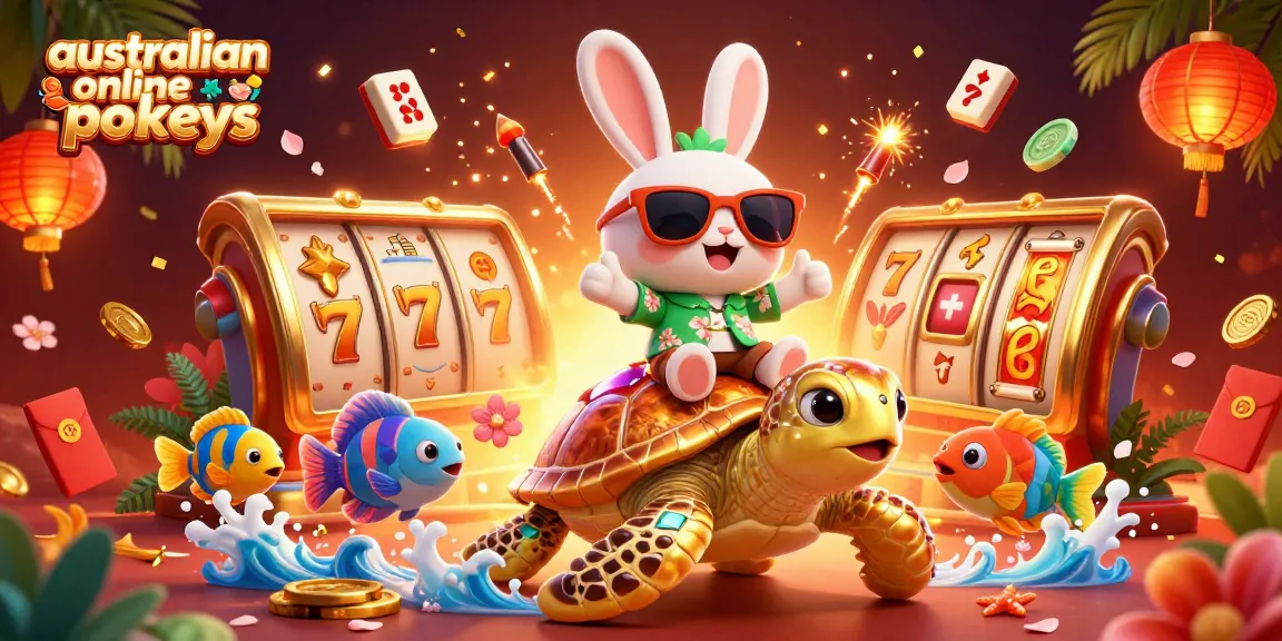 Experience australian online pokies excitement with animated characters in vibrant casino scene.