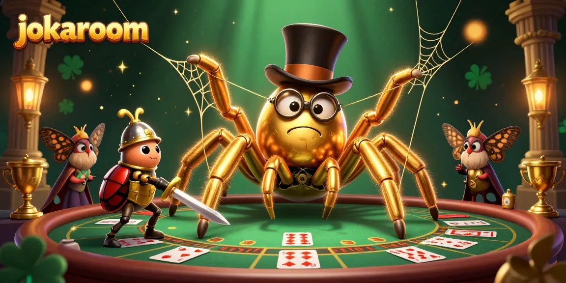 Join the fun with jokaroom's 3D baccarat scene featuring a giant golden tarantula and knight!