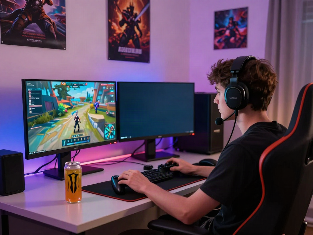 Gamer immersed in online gaming experience with ahha4d atmosphere