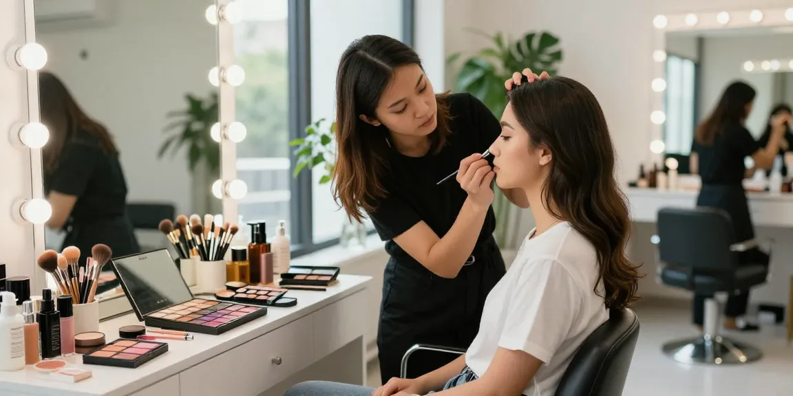 Trucco personalizzato in una consulenza di bellezza con un artista del trucco che assiste una cliente.