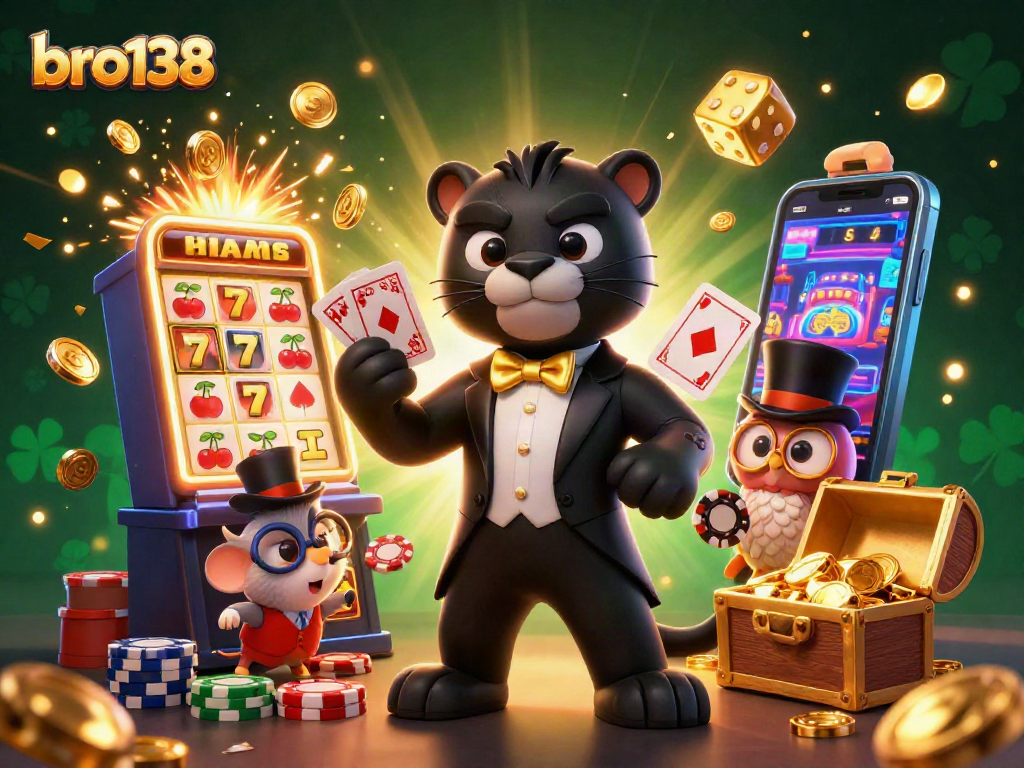 Experience excitement with bro138's casino games as a panther deals cards amid a jackpot explosion!