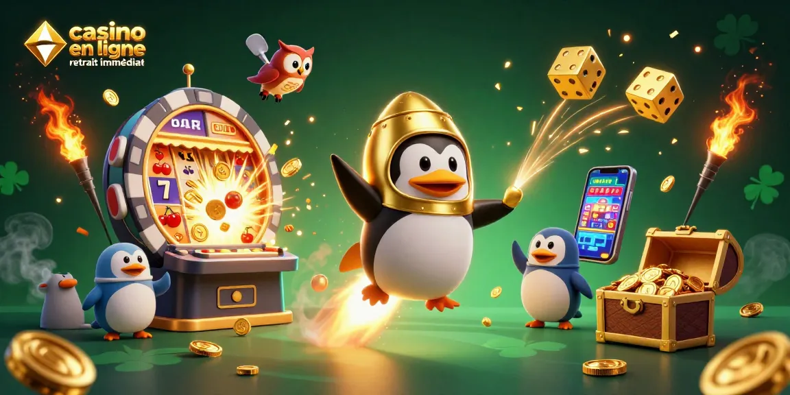 Jouez au casino en ligne retrait immédiat avec le petit pingouin doré dans l'espace et de nombreux gains.