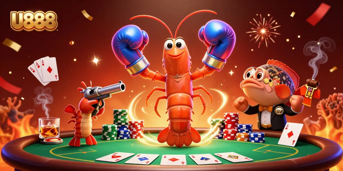 Engage in thrilling U888 online poker with 3D characters celebrating big wins at the table.
